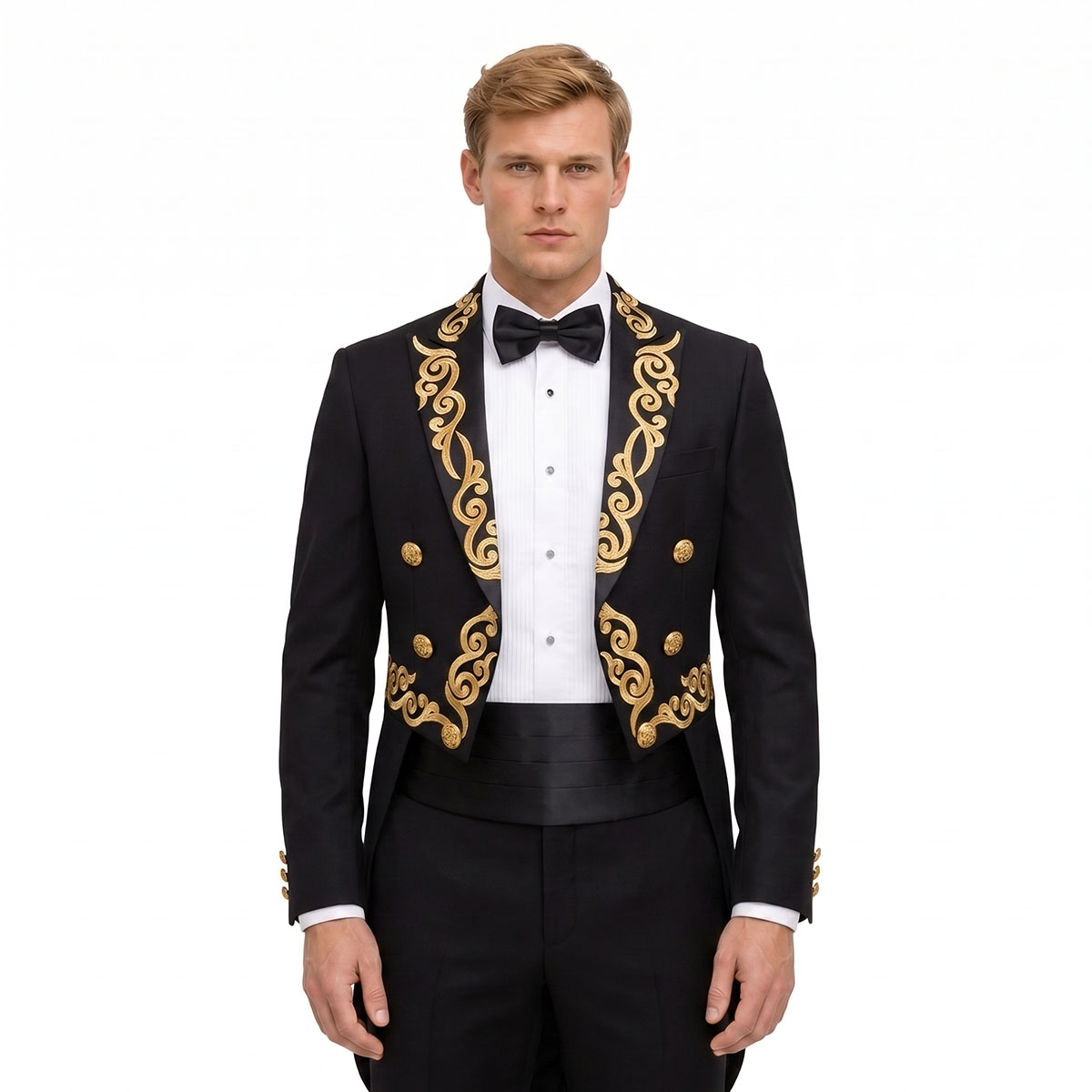 Andre Emilio Black British Tuxedo With Gold Trimming Men