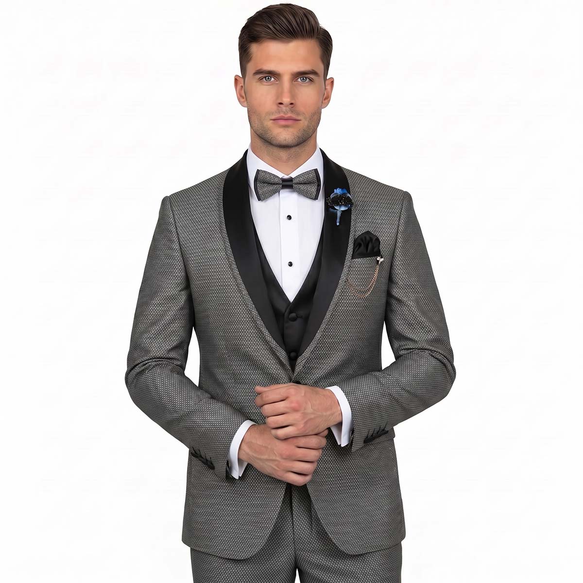 Andre Emilio Dotted Gray Tuxedo Suit
