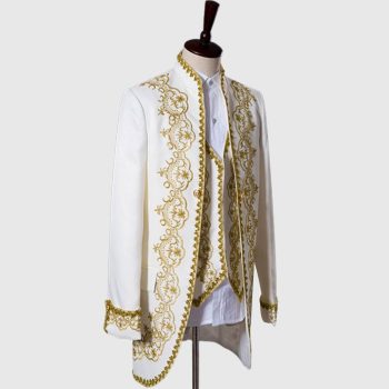 Buy Primum White 3 Piece Suit With Golden Pattern