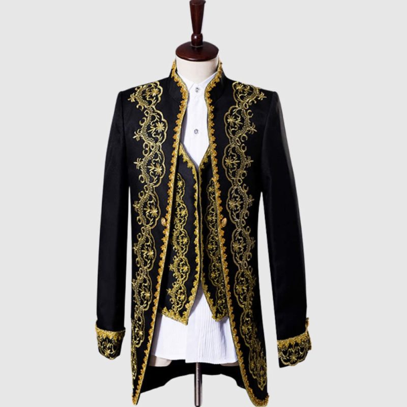 Primum Black 3 Piece Suit With Golden Pattern