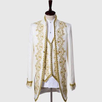 Premium White 3 Piece Suit With Golden Pattern