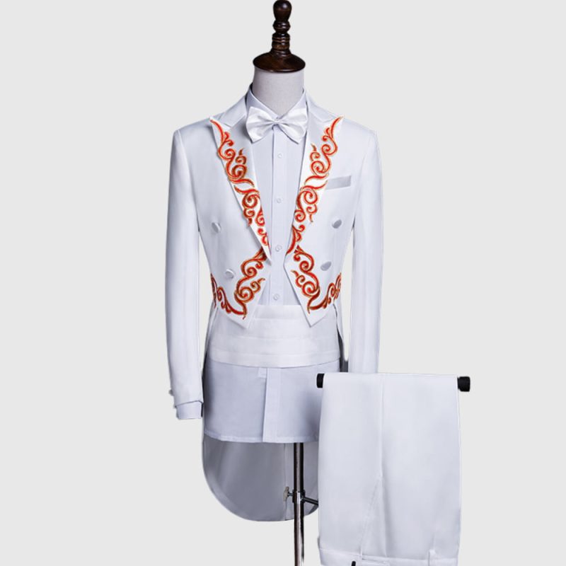 White British Morning Tuxedo Suit With Golden Pattern