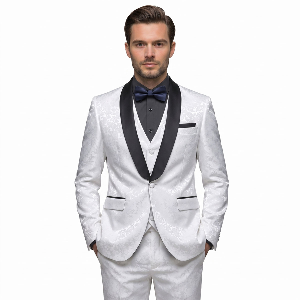 Andre Emilio Texture White Tuxedo Suit