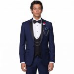 Dark Blue Three Piece Tuxedo Suit