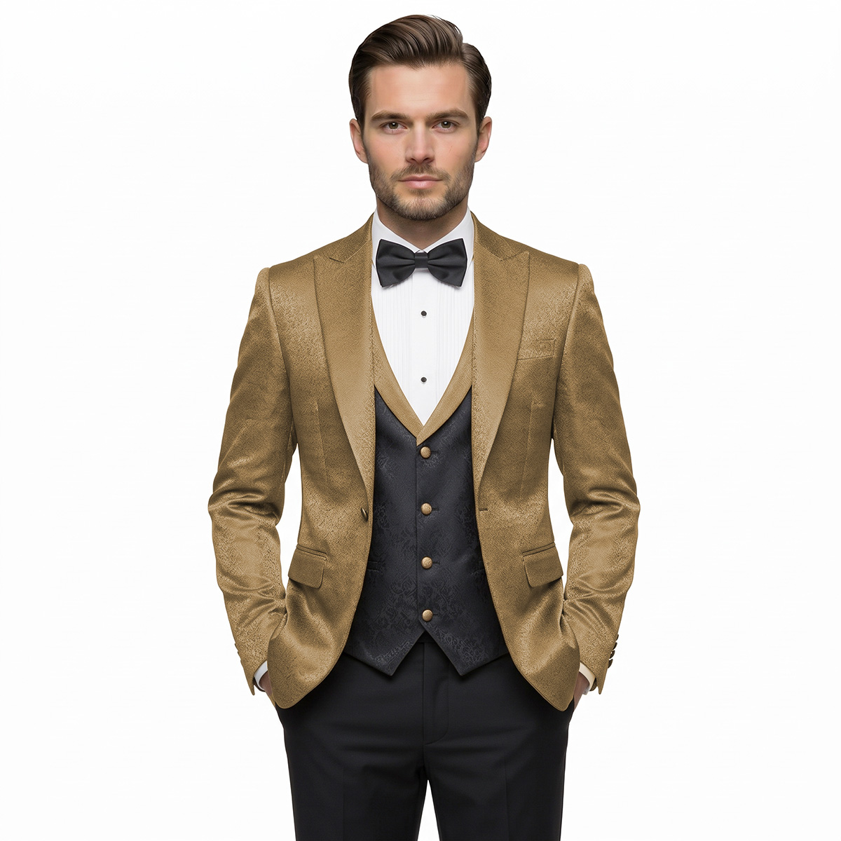 Andre Emilio Luxury Texture Golden And Black Tuxedo For Men