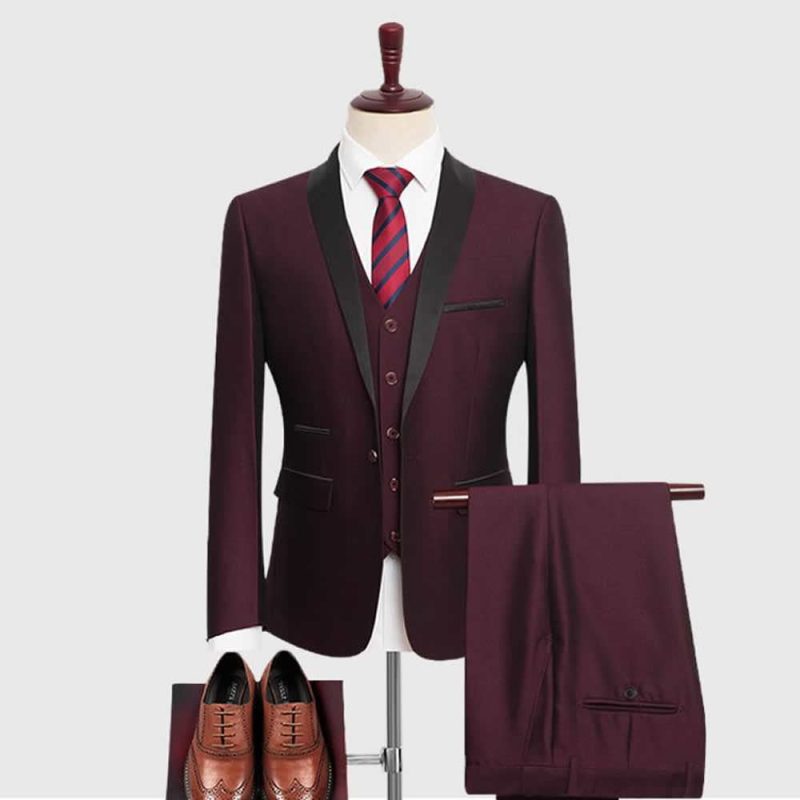 Mens Burgundy 3 Piece Suit
