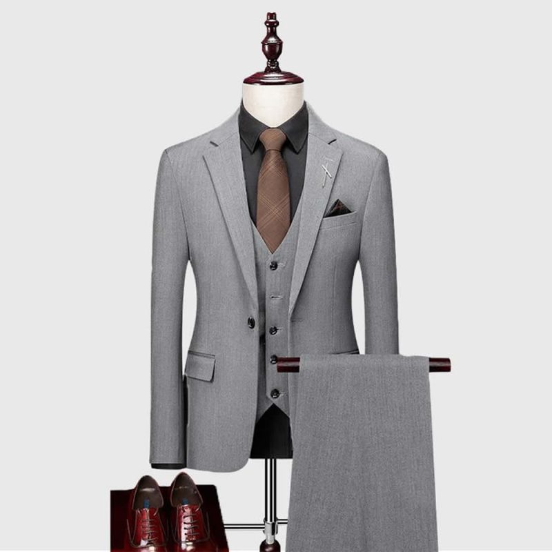 Mens Light Gray 3 Piece Suit