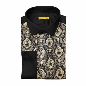 Men Black And Golden Embroided Shirt