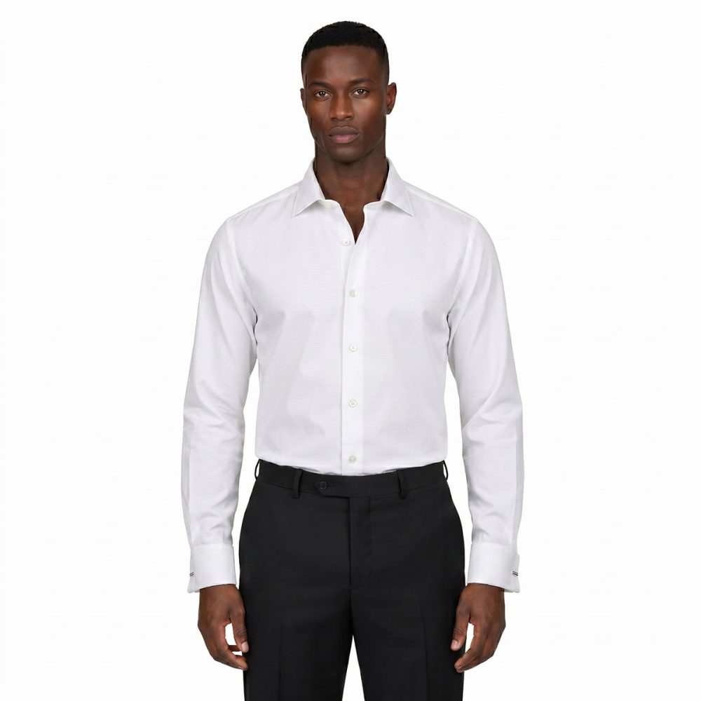 Self Dotted White Texture Shirt For Men