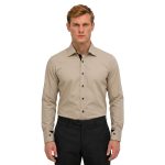 Andre Emilio Classic Slim Fit Camel Color Shirt With Pick Stitching