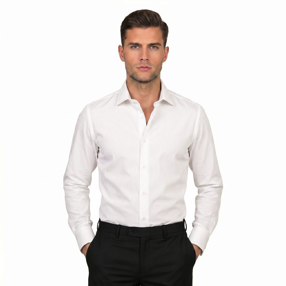 Andre Emilio White Formal Shirt With Wide Spread Collar