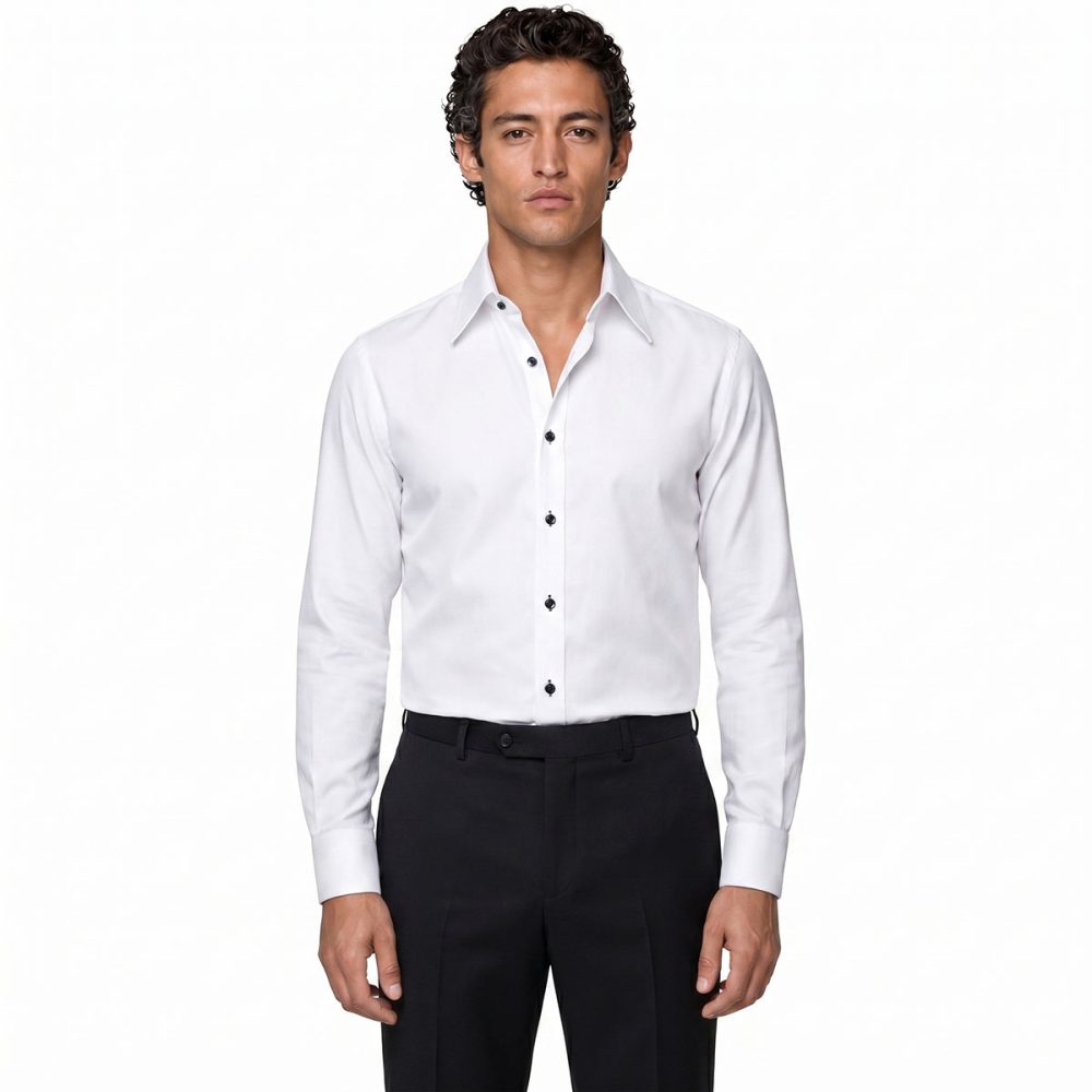 Custom White Long Sleeve Formal Shirt With Five Spread Collar