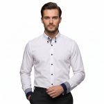 Andre Emilio White Shirt With Button Down Collar And Inside Trim