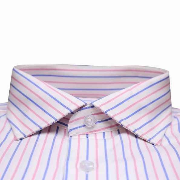 Pink and Blue Striped Shirt collar & buttton