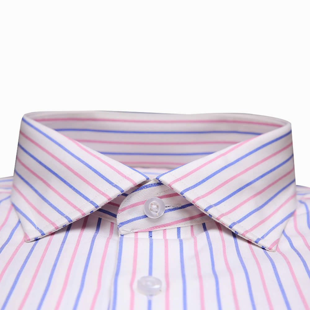 Pink and Blue Striped Shirt With Stylish Wide Spread Collar