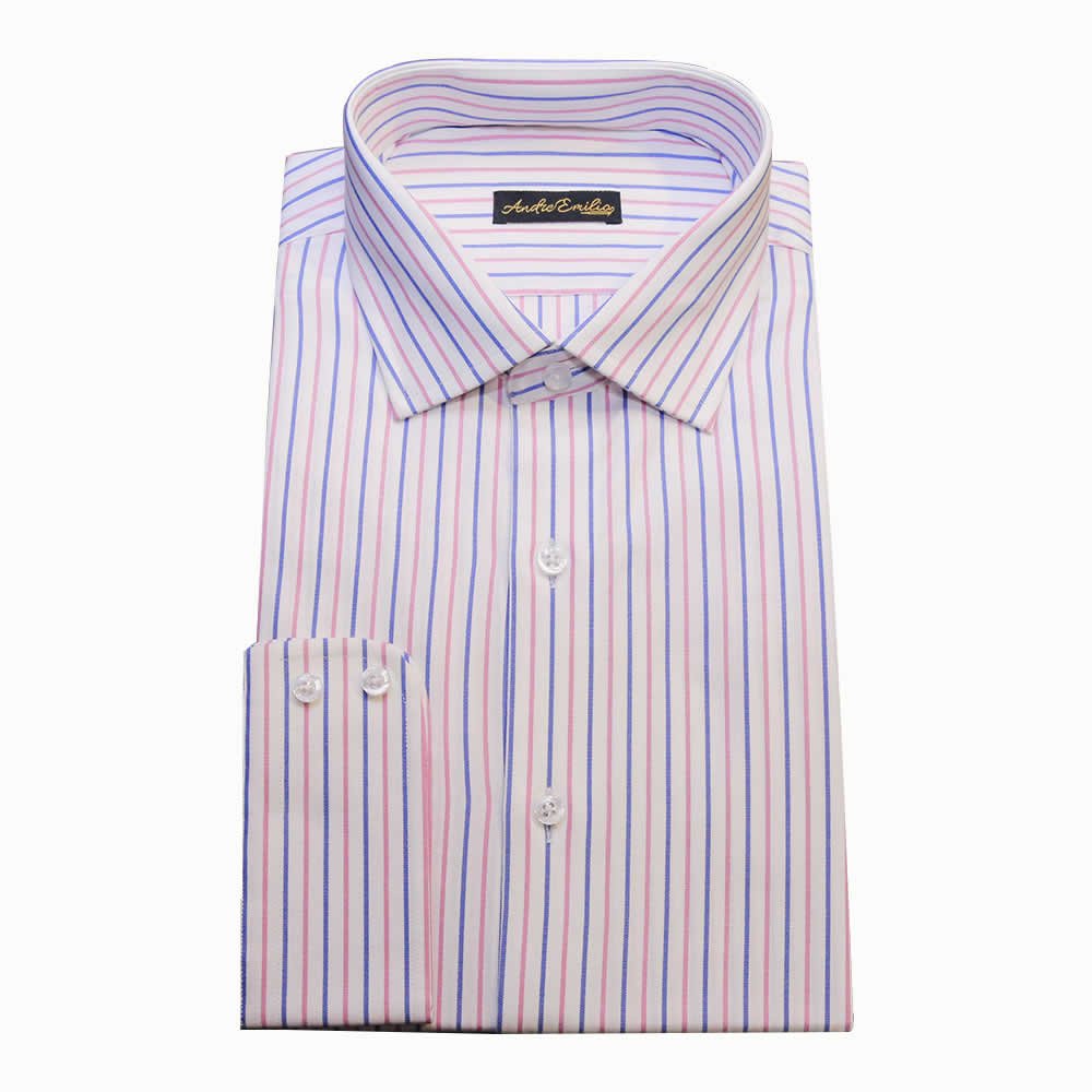 Pink and Blue Striped Shirt With Stylish Wide Spread Collar