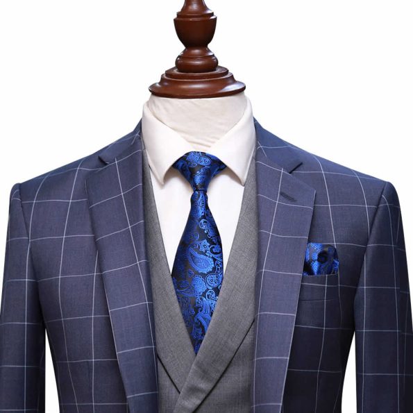 Blue Windowpane Check Suit Front