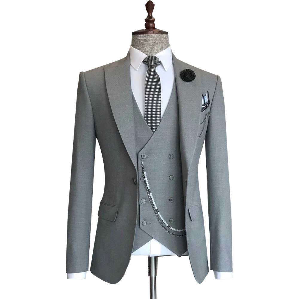 Custom Light Grey Wedding Suit Free Shipping Custom Fit