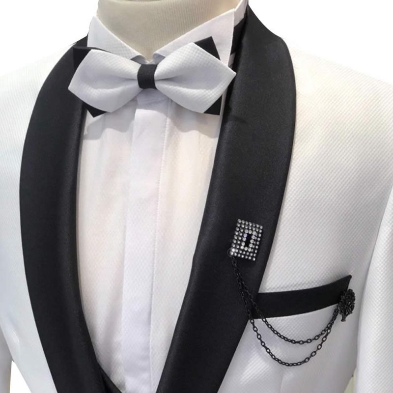 White Tuxedo With Black Lapel Close View