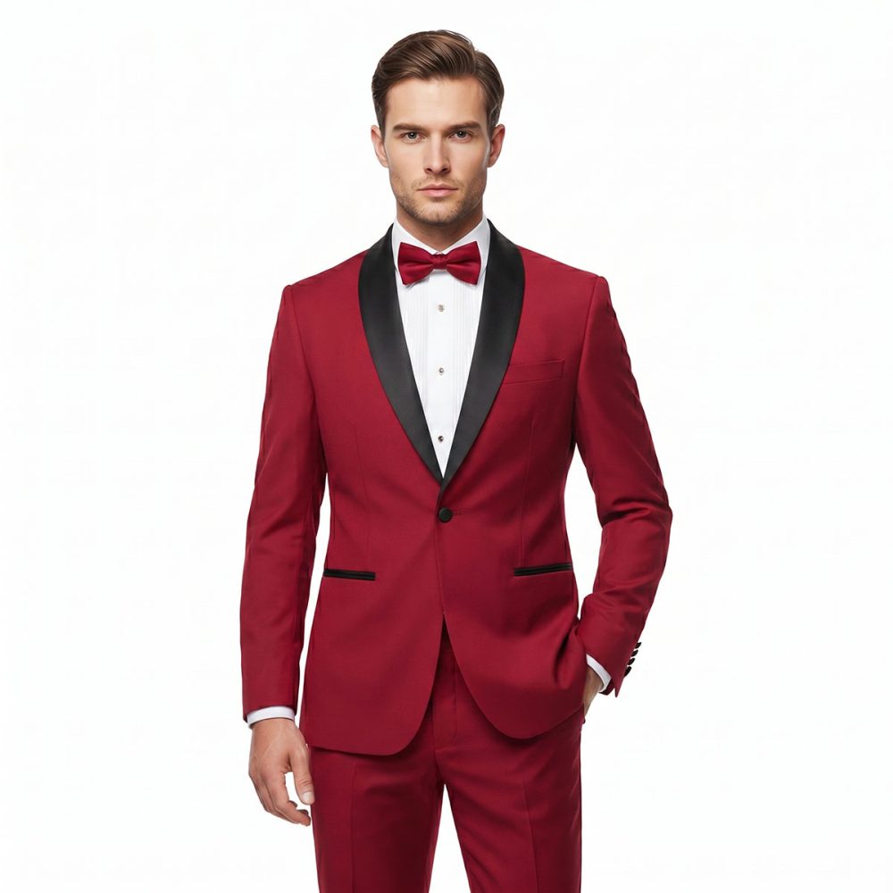 Andre Emilio Red Dinner Jacket With Black Shawl Lapel