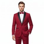 Andre Emilio Red Dinner Jacket With Black Shawl Lapel