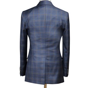 Mens Blue Checked Suit Back