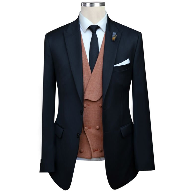 Dark Gray And Peach Color 3 Piece Suit