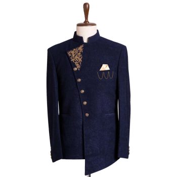 Blue Embroidered Angle Cut Luxury Suit
