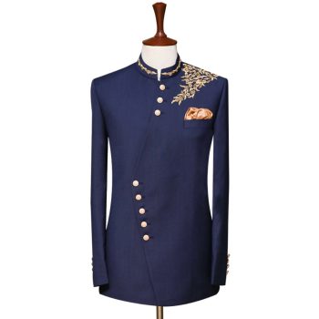 Blue Luxury Suit With Golden Embroidery