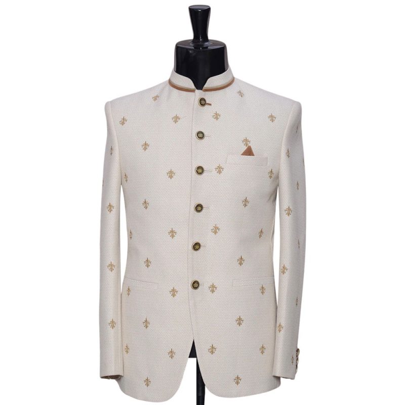 Off White Embroidered Luxury Suit