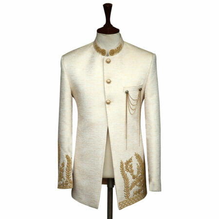 Off White Embroidered Luxury Suit For Groom