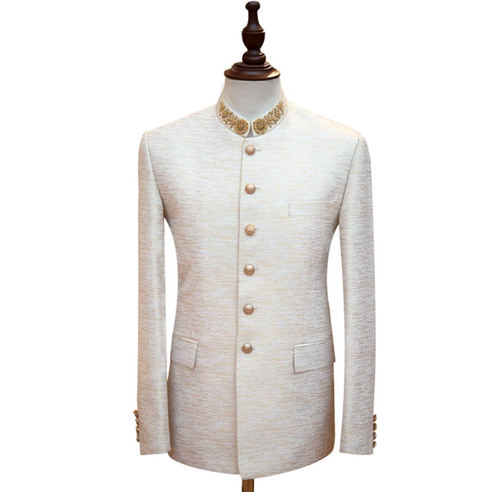 White & Gold Textured Prince Coat