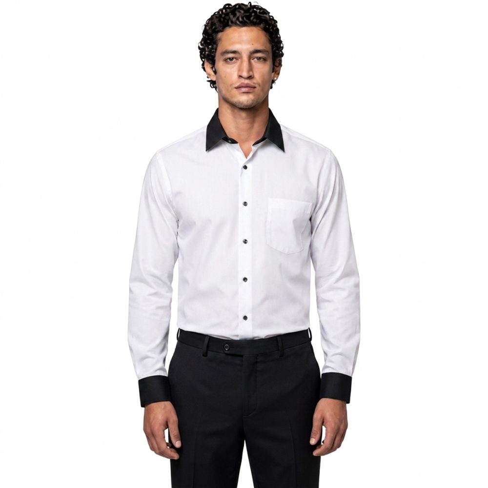 Bespoke Men White Shirt With Black Collar