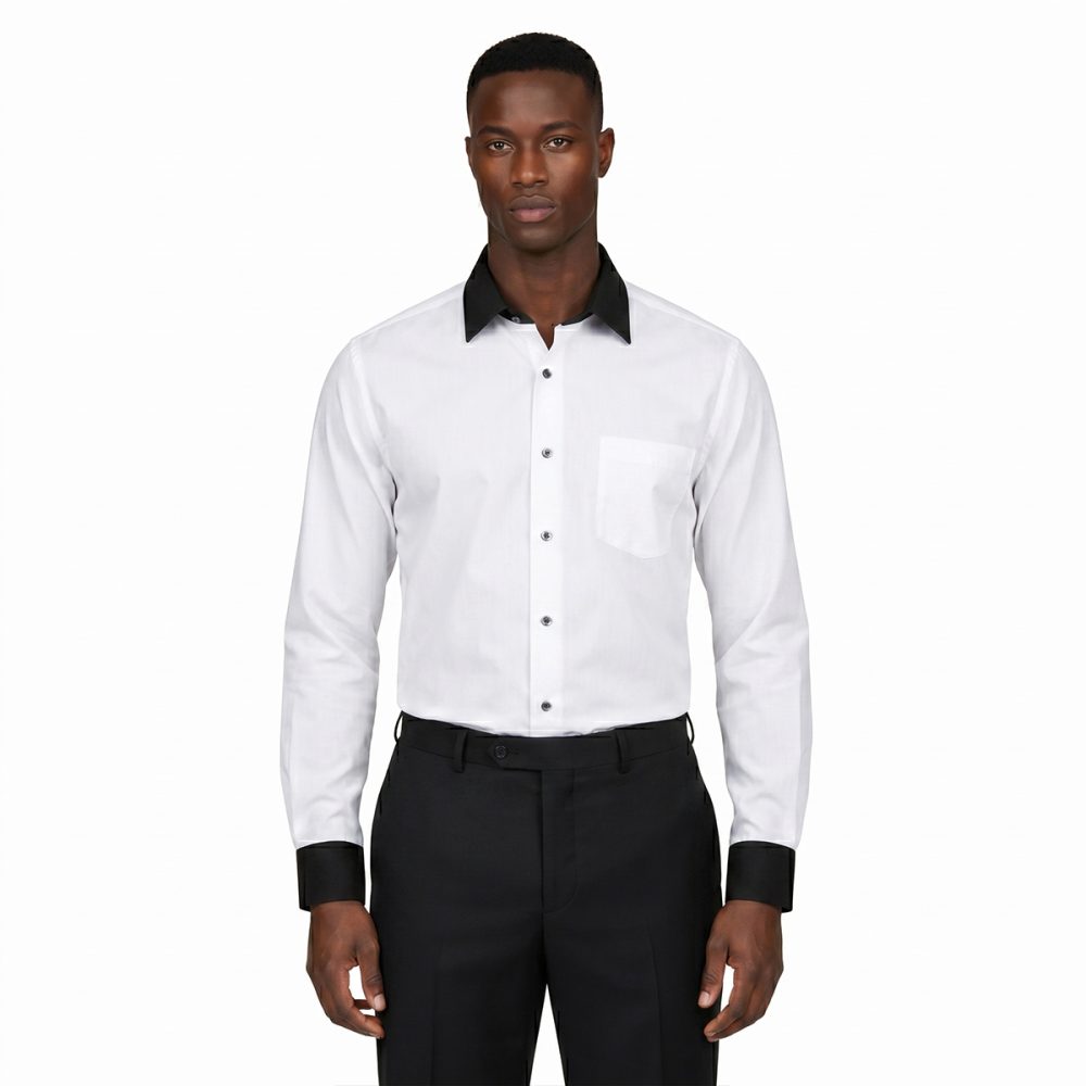 Andre Emilio White Shirt With Black Collar
