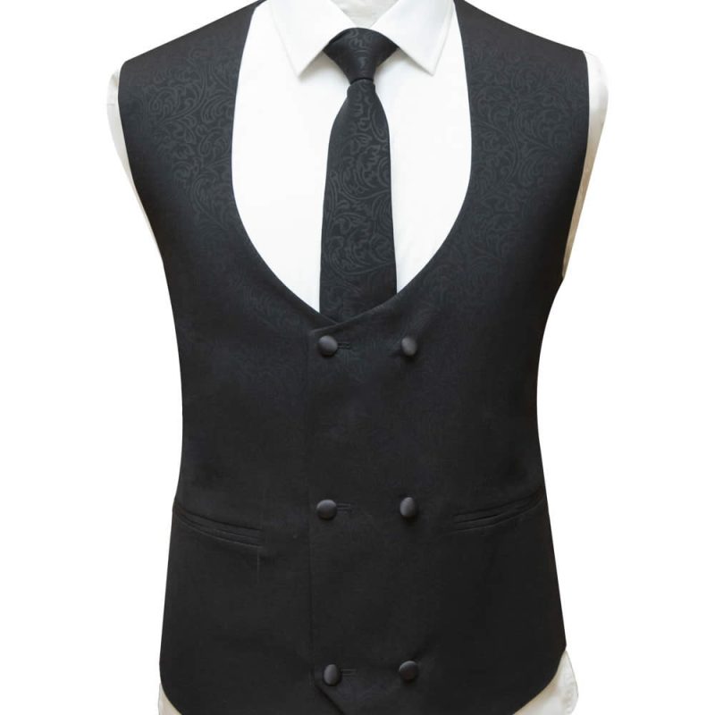 Textured Black-Double Breasted Vest