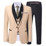 Cream Tuxedo Wedding Suit For Men Colse Up View