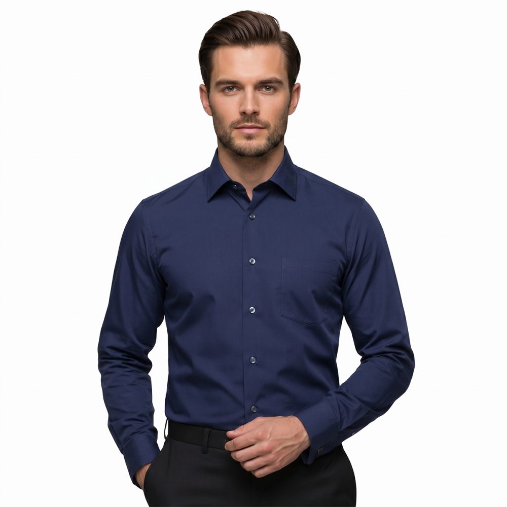 Andre Emilio Navy Blue Dress Shirt For Men