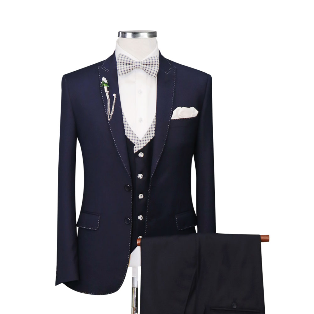 Buy Pick Stitch Dark Navy Blue Suit With Vest - 10% Off