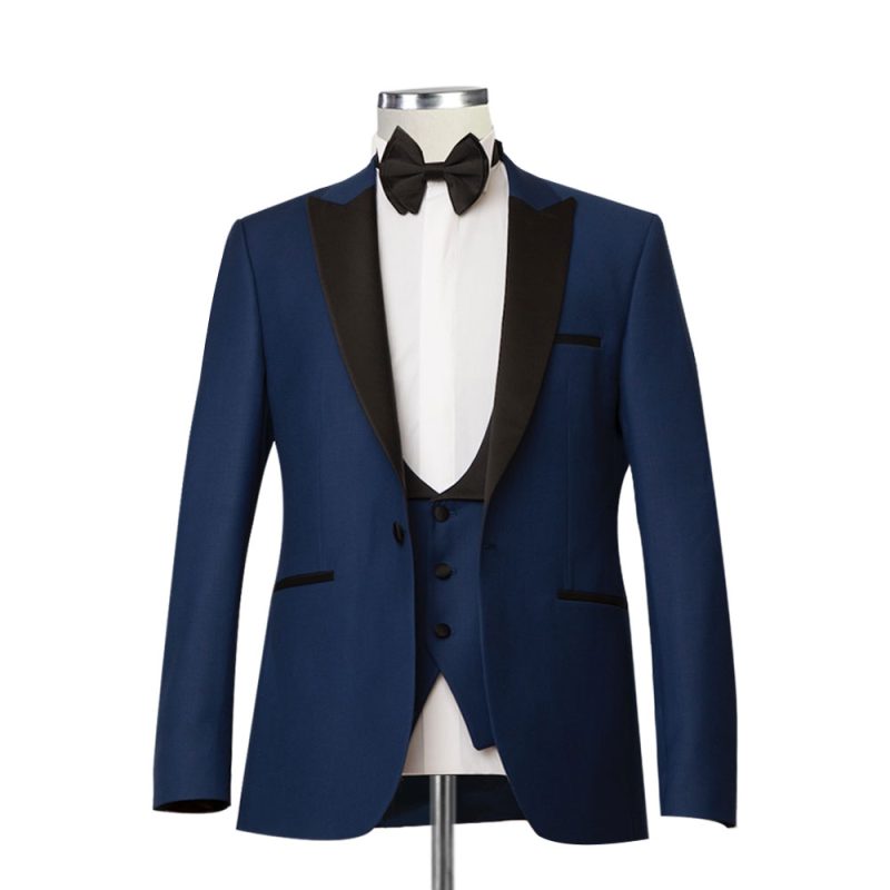 Men's Navy Blue Tuxedo With Black Lapel