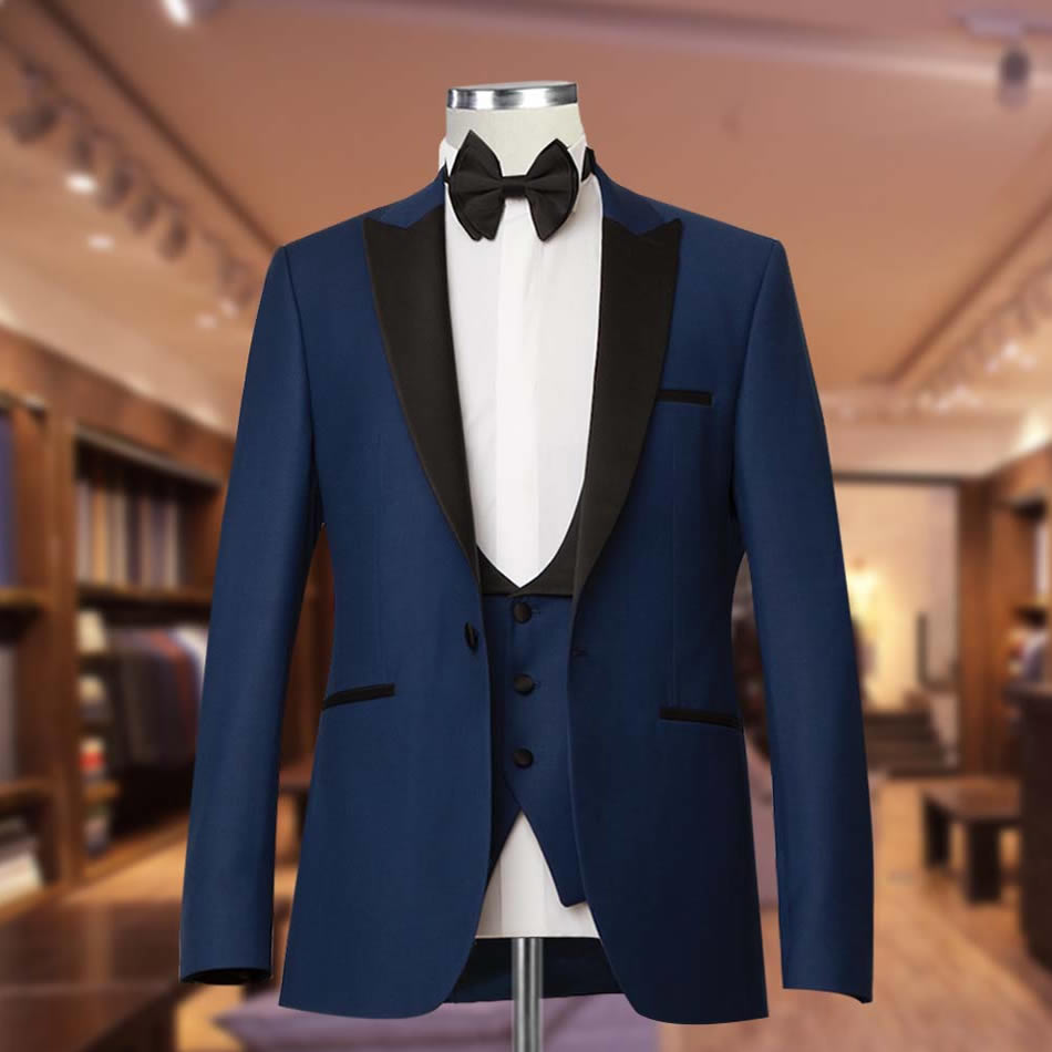 Buy Now Navy Blue Tuxedo With Black Lapel Free Shipping