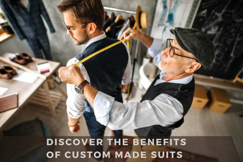 A confident individual showcasing the perfect fit of a Discover the Benefits of Custom Made Suits attire.