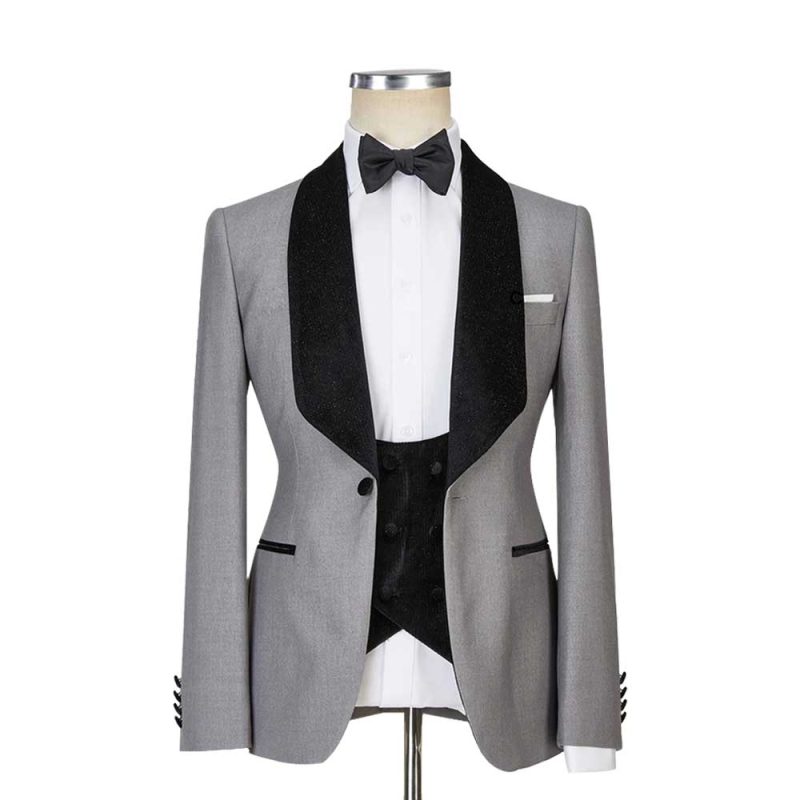 Grey Tux With Black Velvet Waistcoat