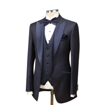 Wedding Black Tuxedo With Blue Satin Lapel