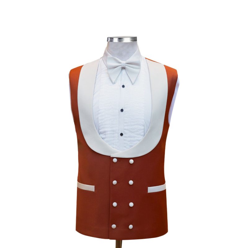 Burnt Orange Waistcoat With Ivory Lapel