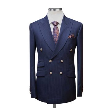 Blue Double Breasted Suit With Striped