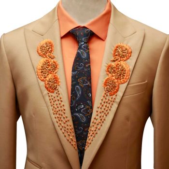Brown Tuxedo Orange Embroidery Lapel