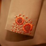 Brown Tuxedo With Orange Embroidery