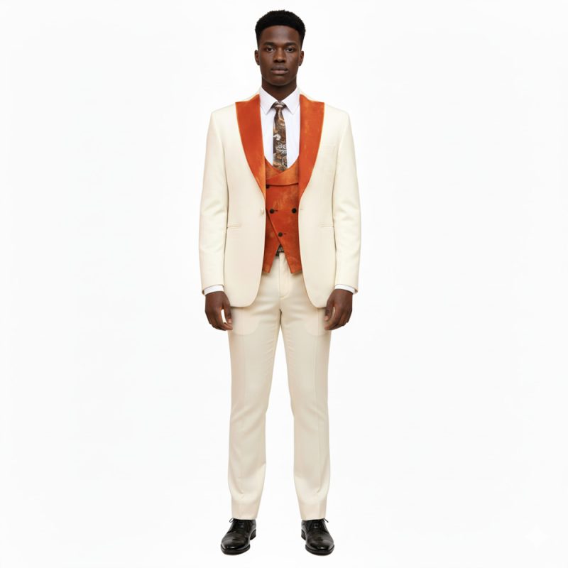 Custom Made Ivory And Orange Tuxedo For Men