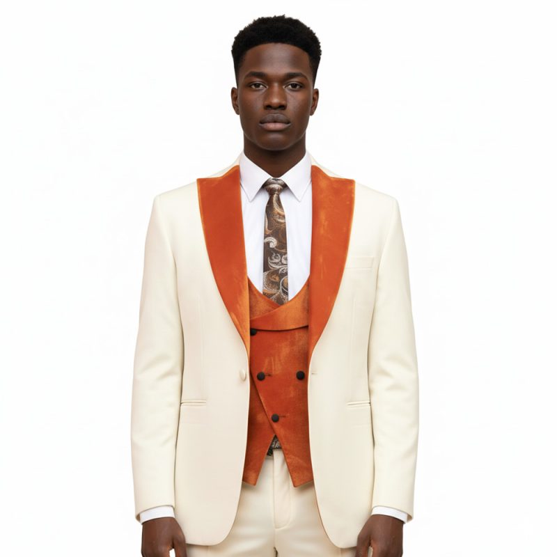 Ivory And Orange Tuxedo For Men