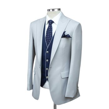 Custom Grey Suit With Blue Vest